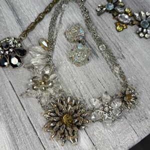 Floral Crystal Necklace in Silver and Gold with earrings